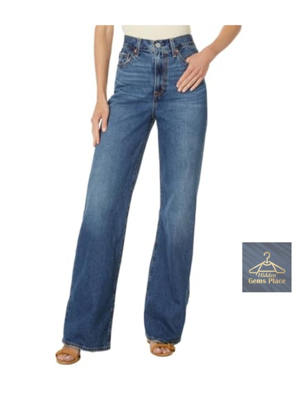 High Rise Wide Leg Jeans Non-Stretch Cotton Women Size 32